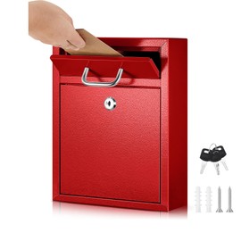 Yaocom Locking Mailbox with Key for Outdoor 10 x 7 x 3 Inches Small Wall Mount Mail Box with Lock Security Mail Drop Metal Collection Boxes Hanging Secure Postbox(Red)