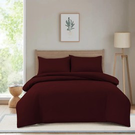 Hadi London Microfibre Duvet Cover Set Single Double King Soft Breathable Brushed Bedding Set Quilt Cover with 2 Matching Pillowcase (Red, King)