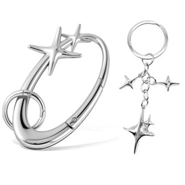 2Pcs Star Carabiner Keychain Cool Key Ring Extra-Large Shiny Chrome, Cute Star Moon Keychain Aesthetic Accessories Stainless Steel Key Ring Purse Handbag Backpack Bag Charms Car Holder
