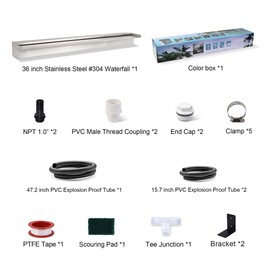 Pondo 36" Waterfall Pool Fountain, 304 Stainless Steel Pond Waterfall Spillway with Wider Water Flow Platform, Professional Spray for Sheer Descent Garden Outdoor