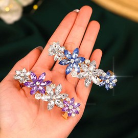 HEREAD Crystal French Barrette Hair Clips Rhinestones Gold Hair Barrettes Vintage Hair Accessories for Women (Pack of 2) (Blue and Purple)