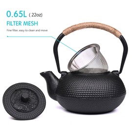 22oz/650ml suyika Japanese Tetsubin Cast Iron Teapot with Cast Iron Mat