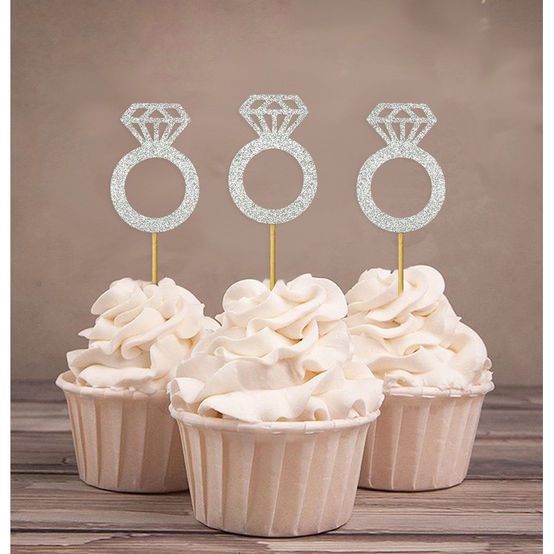 Darling Souvenir, Wedding Engagement Ring Cupcake Toppers, Party Dessert Decorations