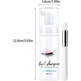 Espuma Limpiadora para Pestañas 50Ml con Cepillo Champú para Extensiones de Pestañas y para Salón y Uso Personal