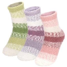 Viiotu 3 Pairs Women's Fluffy Fuzzy Winter Warm Socks Soft Cozy Plush Slipper Socks for Cold Weather (AU, Alpha, One Size, Regular, Regular, 3, Green+Pink+Purple)