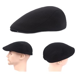 DOOVID Men's Newsboy Cap Retro Classic Beret Ivy Irish Gentleman Hat Cabbie Flat Cap 2pcs Black & Light Grey One Size