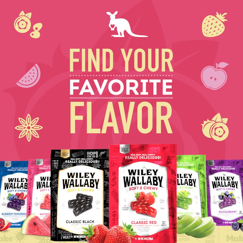 Wiley Wallaby Licorice 10 Ounce Variety Pack - Huckleberry, Apple
