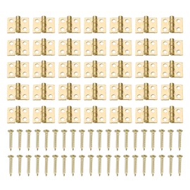 QUARKZMAN Pack of 35 Mini Hinges Antique Hinges Foldable Small Retro Hinges Brass with 140 Screws for Crafts for Cupboard Chest Wooden Box Model Making DIY Gold
