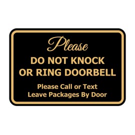 Signs ByLITA Classic Framed Please Do Not Knock Or Ring Doorbell Wall or Door Sign - Easy Installation | Mail Delivery Instruction | Do Not Disturb (Black Gold) - Large 1 Pack
