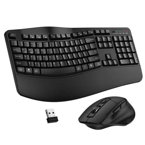 Wireless Keyboard and Mouse Combo, 2.4G Full Size Wave Keys