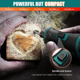 NEU MASTER 8V Cordless Rotary Tool Kit, Power Rotary Tool with 2.0Ah Batttery, 117pcs Accessories, 30000RPM 5-Speeds LED Light, Multi Power Carving Tools for Sanding, Polishing, Drilling, Cutting