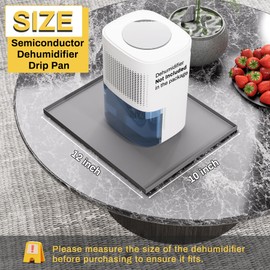 Powrocket Dehumidifier Drip Pan for Leaks, 12'' x 10'' Dehumidifier Mat with Raised Edge, Non-Slip Waterproof Drip Pan for Dehumidifiers, Prevent Water Leakage and Floor Damage, Gray