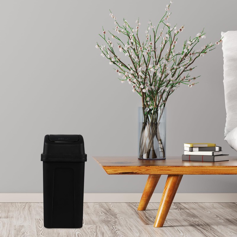 Loiycg 7 L Black Swing Lid Garbage Can, Small Plastic