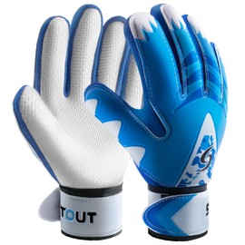 Sportout Goalkeeper Gloves Children and Teenagers, Football Goalkeeper Gloves, Football Gloves, Double Protection, Portability, Super Hold (Blue-2, 5)