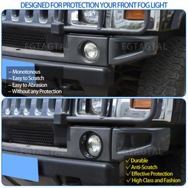 Fgtagtal Front Bumper Driving Fog Light Ring Bezels Covers Trim Molding Fit for Hummer H2 2003-2009, ABS Front Fog Light Lamp Decoration Protector Accessories, 2PCS (Bright Black)