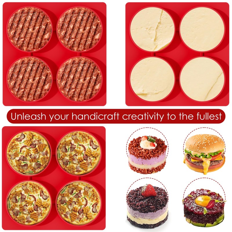 Hamburger Patty Press Maker, Silicone Burger Press Mold with Lid,4