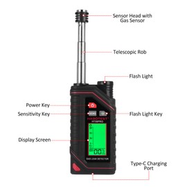HABOTEST HT58PRO Rechargeable Natural Gas Detector Gas Leak Detector with 11.5-inch Extendable Probe %LEL Propane Leak Detector with Built-in Flashlight for Methane Butane Combustible Gas for Home RV