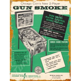 Chicago Coin Gun Smoke Pinball 9" x 12" Metal Sign