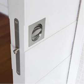 Lock for Sliding Doors, Bathroom Toilet, Terms and Conditions Three Lock, Mortice Lock for Sliding Doors, Model with 1 Hole, Frame Handle, Round Front 16 x 160 mm (Shiny Brass)