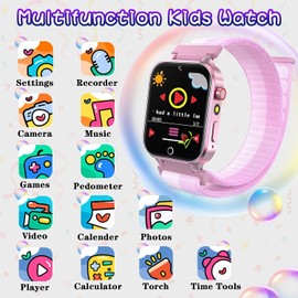 CRURYYG Kids Smart Watch with 26 Puzzle Games Camera Video Music Player Tracking Pedometer Flashlight 12/24 hr Educational Toys, Gifts for Kids Ages 3+Year Olds (Purple)