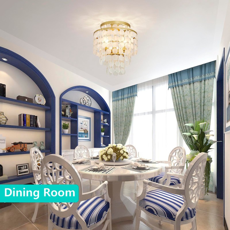 GlowEasely Modern Capiz Shell Chandelier Ceiling Light, Costal Design Close