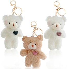 Hilloly Bear Keychain, 3Pcs Bear Plush Keychain, Bear Keyrings Plush, Cute Stuffed Animal Keychain, Bears Toys Keychains for Girls Boys Bag, Purse Wallet Birthday Party Favors Gift