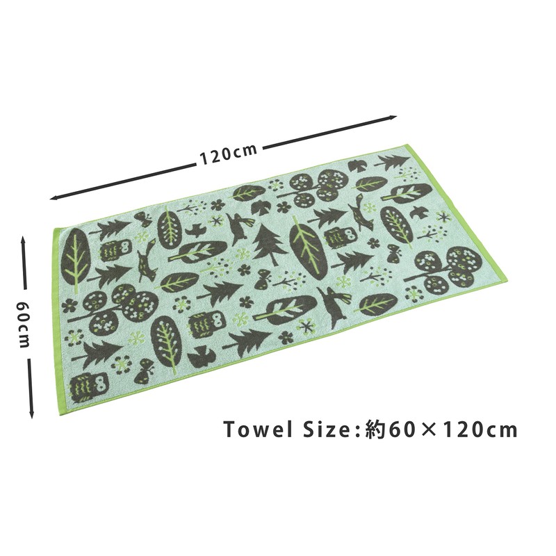Kosugizen Jacquard Friend Bath Towel, Green, 23.6 x 47.2 inches