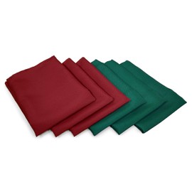TableLinensforLess Pack of 6, Maroon/Dark Green Christmas Cloth Napkins, Size 20in.x 20in. Polyester Poplin Napkins with Hemmed Edges, Machine Washable Napkins Ideal for Parties, Weddings and Dinner