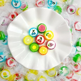 4E's Novelty Fruit Slices Candy -125 Pcs Bulk 1.1 lb Bag of Individually Wrapped Candy Fruit Slices,Hard Candies Assortment - for Candy Buffet, Office Candy, Christmas Treat Bags Filler Hard Candy Bulk, Old Fashioned Candy for Buffets & Parties