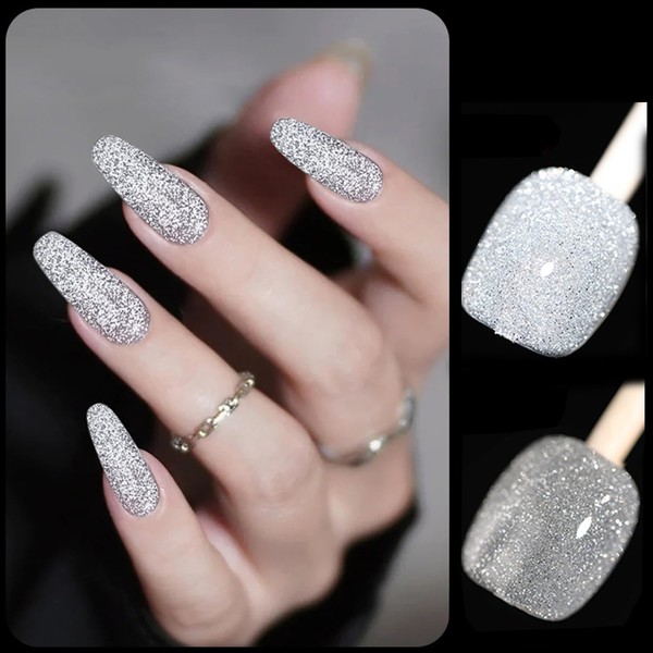 Gsnagole Reflective Sparkling Gel Nail Polish, Holographic Glitter Gel, Glitter