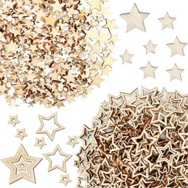 KASURE Pack of 350 Wooden Stars Decoration, Wooden Stars Scatter Decoration, Wooden Stars for Crafts, Christmas Confetti Stars for Christmas, Wedding, Party, DIY Crafts, Mixed Two Styles, 5 Sizes