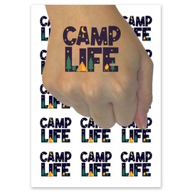 Camp Life Camping Temporary Tattoo Water Resistant Fake Body Art Set Collection - 15 2" Tattoos (1 Sheet)