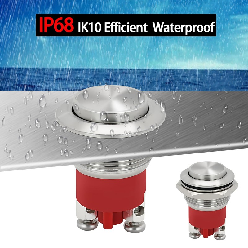 19mm Momentary Push Button Switch Waterproof IP68 5A Stainless Steel