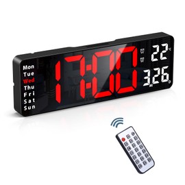 Ankilo Newest Wall Clock with Remote, 13" Large Display Digital Clock for Living Room Decor, Desk Alarm Clock for Bedroom, Auto Dimming, Timer, Date, Temperature, Week Display, Adapter not Included