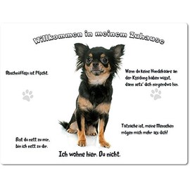 Merchandise for Fans Tin Sign / Warning Sign / Door Sign Aluminium 20 x 30 cm Welcome to My Home Design Chihuahua on a White Background 07