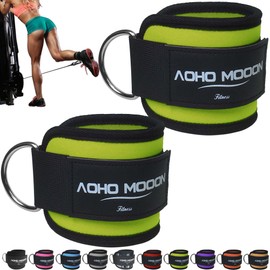 AOHO MOOON (Pair Comfortable Adjustable Ankle Straps for Cable Machines Women, Gym Workout Leg Straps, Ankle Cuffs for Glute Workouts, Foot Straps for Kickback (Pair, Green)