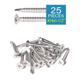 IMScrews 25pcs #14 x 1-1/2" Stainless Flat Head Phillips Self Drilling Screws, 410 Stainless Steel Full Thread Sheet Metal Tek Wood to Metal Screws