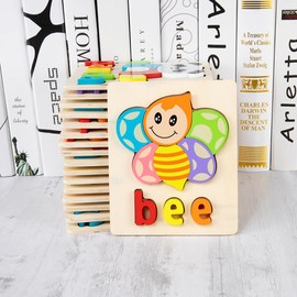 Generic Wooden Puzzles for Toddlers 3-6, 5 Piece, with Animal Shapes & Alphabet, Educational Preschool Toys for Boys and Girls, Eco-Friendly, 4 Sets [Set-1]