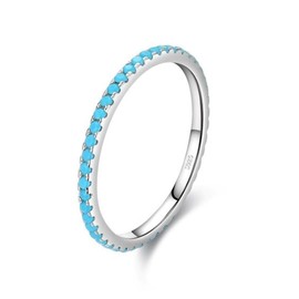 Bellitia Jewelry 925 Sterling Silver Wedding Band Turquoise Eternity Stackable Engagement Ring, Stackable Ring Eternity Bands for Women, 1.4mm