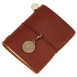 craspire Leather Diary Notebook Small Blank Paper for On the Go Vintage Daily 3.3 x 3.1 Inch Refillable 128 Pages Bound Portable Notepad for Men and Women Antique Gifts