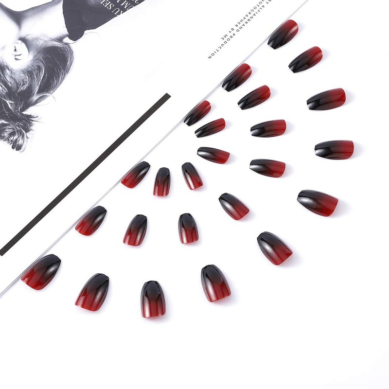 Jovono False Nails Black Red Fake Nails Long Head Nails