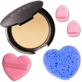 Kit de maquillaje y exfoliación – Polvo compacto Bissú + 1 Almohadilla de terciopelo mediano + 2 Almohadillas de dedos + 1 esponja exfoliante facial (06 Natural Beige)