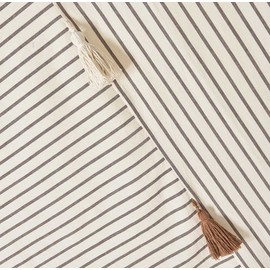 DOSLY IDÉES Taupe and Beige Stripe Patchwork Cotton Tassel Shower Curtain for Bathroom,Farmhouse,Country Rustic and Cute Style,72 x 72 in