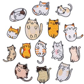 Embroidery Patches,Cute Cat Iron On DIY Decorative Applique Stickers for Clothing Jeans Bag Jackets Socks Shoes (15pcs)