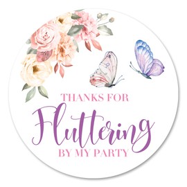 Floral Butterfly Thank You Stickers, 40 2 Inch Birthday Baby Shower Party Sticker Labels, Decorations