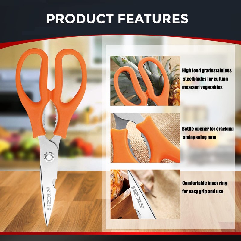 Kitchen Shears, Multi-Function Heavy Duty Dishwasher Safe Poultry Shears, Stainless