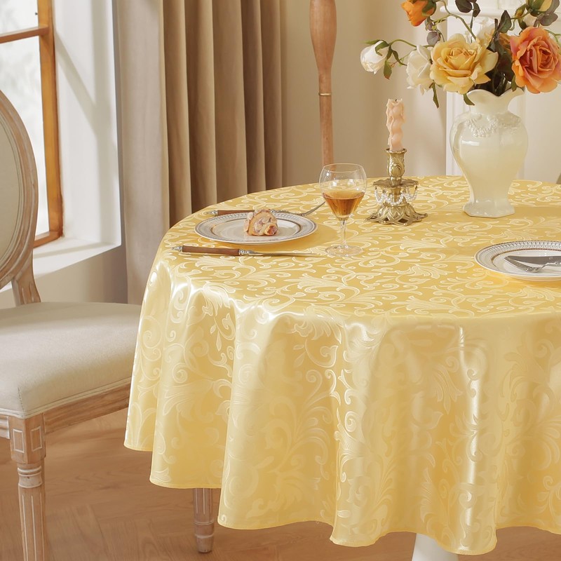 meioro Washable Tablecloth, Round Damask Tablecloths, Waterproof Polyester Fabric Tablecloth,