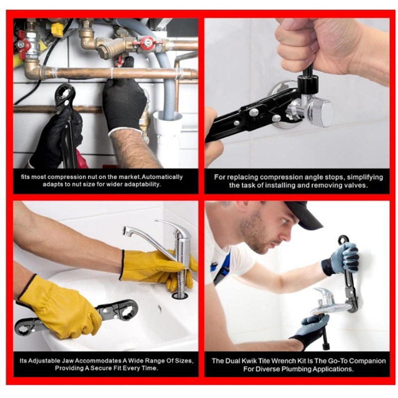 Plumbing Tools, Angle Stop Wrench Kit, Plumbing Wrench, Double Ended