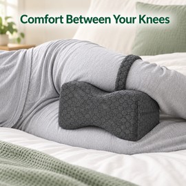 Memory Foam Knee Pillow for Side Sleepers with Dual-Sided Elastic Strap and Removable Cover