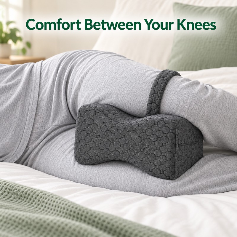 Memory Foam Knee Pillow for Side Sleepers with Dual-Sided Elastic